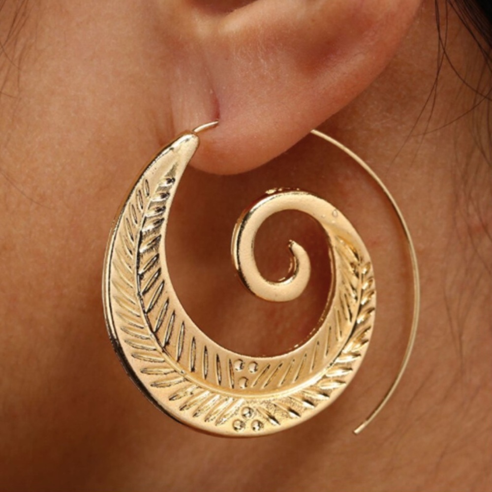Ethnic Bohemian Spiral Swirl Earrings - Picture 3 of 14